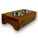 Comedouro Para Pets Duplo Elevado Inox e Madeira