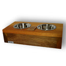 Comedouro Para Pets Duplo Elevado Inox e Madeira
