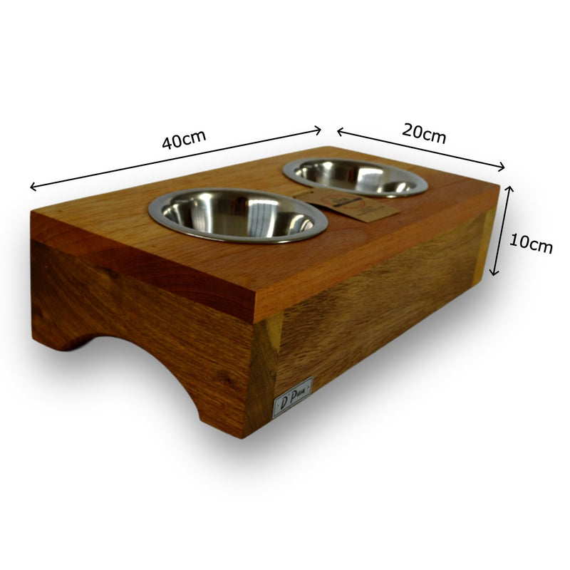 Comedouro Para Pets Duplo Elevado Inox e Madeira