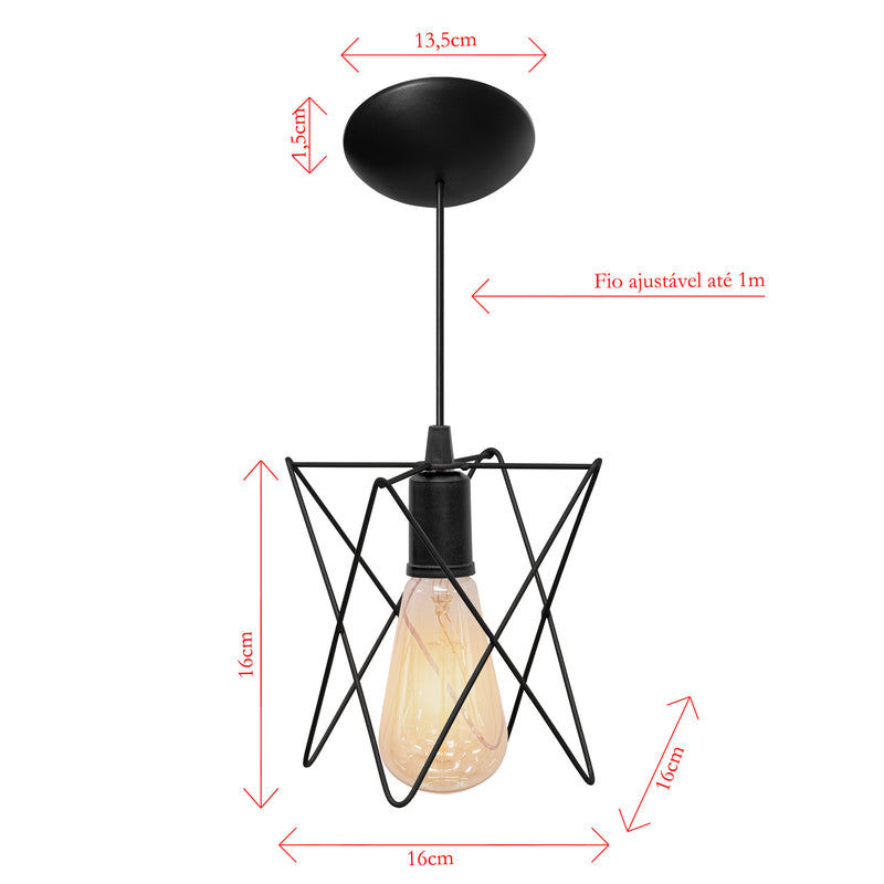 Kit com 3 Luminárias Pendente Estrela – Aramado, Bivolt, 1m Fio