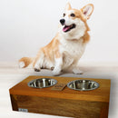 Comedouro Para Pets Duplo Elevado Inox e Madeira