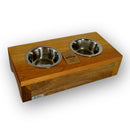 Comedouro Para Pets Duplo Elevado Inox e Madeira