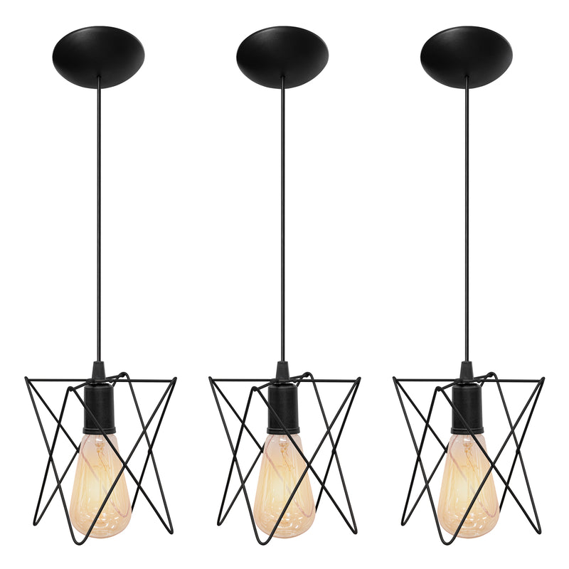 Kit com 3 Luminárias Pendente Estrela – Aramado, Bivolt, 1m Fio
